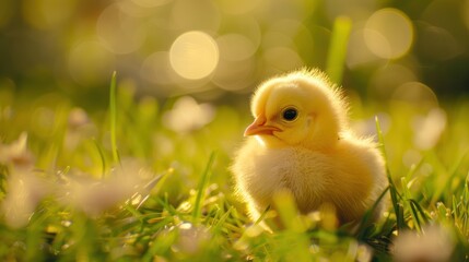 Sticker - Cute Little Chick in a Meadow