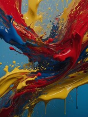 Wall Mural - Abstract art with vibrant splashes of red, yellow, and blue.