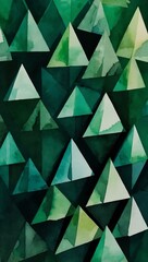 Wall Mural - Abstract triangle background created with watercolor in shades of green.