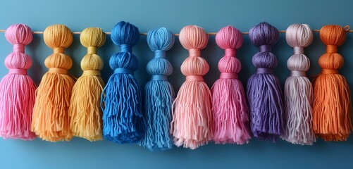 a row of colorful tassels. 