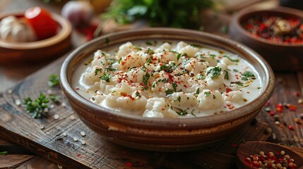 Wall Mural - Turkish Creamy Soup With Parsley and Chili