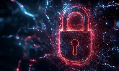 Poster - Glowing Cyber Security Padlock on Digital Network Background