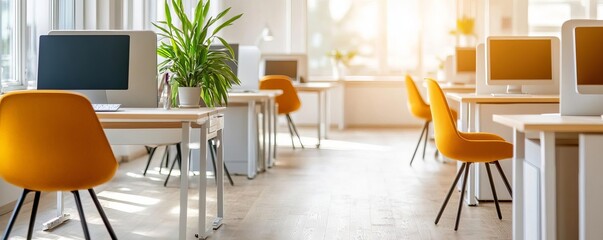 Bright co-working space with natural light, open desks, and a welcoming atmosphere, promoting health and productivity