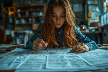 Canvas Print - A person analyzing a complex tax return with a sense of confusion, representing the difficulties of understanding tax obligations. Concept of tax preparation and financial literacy.