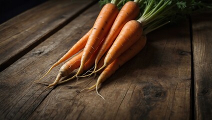 Carrots displayed on a wooden surface, with plenty of space for adding text.