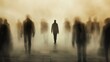 © Zhanna - A solitary figure stands out amidst a crowd of blurred people in a misty, ethereal environment. This image conveys themes of isolation, loneliness, and social alienation, making it ideal for