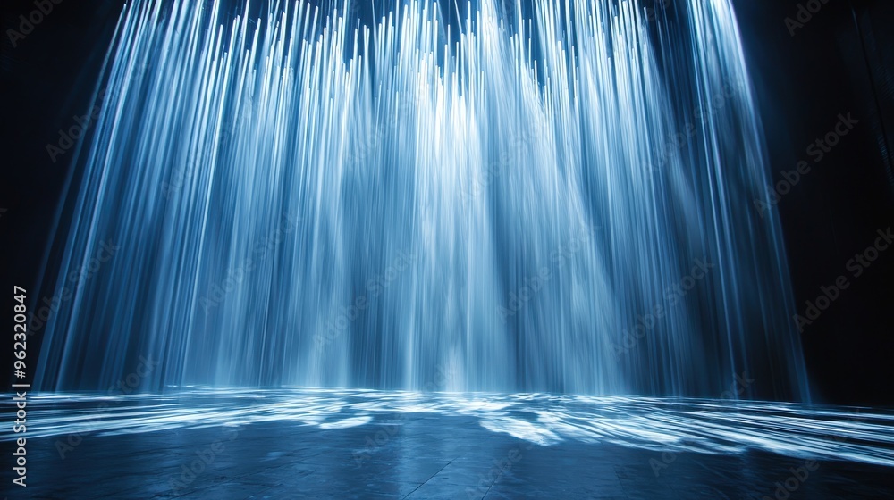 Stage with a cascade of light beams, vertical and diagonal, white and ...