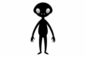 Wall Mural -  Cute alien full body two legs on white background silhouette black vector art illustration