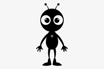 Wall Mural -  Cute alien full body two legs on white background silhouette black vector art illustration