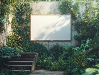 Canvas Print - Blank Billboard in a Lush Tropical Garden