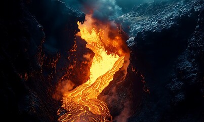 Poster - Molten Lava Flowing Through a Dark Volcanic Rift