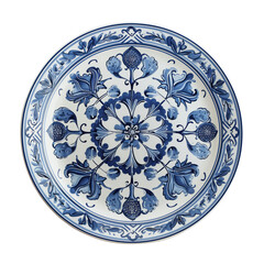 Wall Mural - A blue and white plate with a flower design on a transparent background