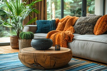 Wall Mural - Cozy Living Room with Wooden Coffee Table