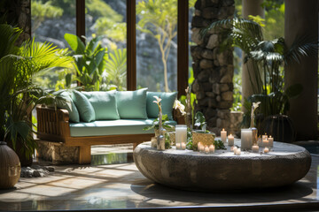 Wall Mural - A luxurious spa set in a tropical garden. Concept of relaxation and rejuvenation. Generative Ai.