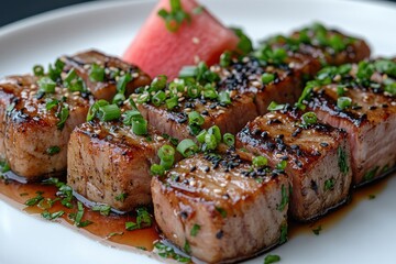 Canvas Print - Grilled Tuna Sashimi with Sesame Seeds and Green Onions