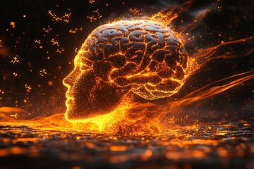 Poster - Empathic attunement Brain Fiery depiction of a brain exploding with light symbolizing a burst of creativity intellectual breakthrough and the power of new ideas