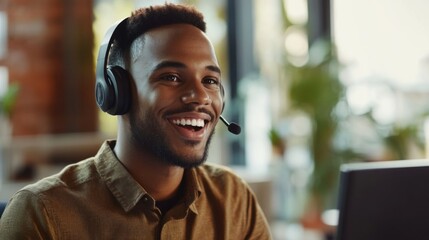 Smiling Male Call Center Agent with Headset