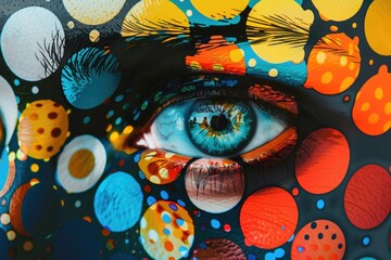 Wall Mural - A detailed view of a person's face with a distinctive painted eye, perfect for use in creative projects or illustrations