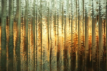 Wall Mural - A view of dense forest through a glass window with trees and underbrush visible