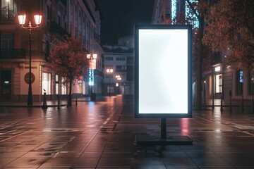 Sticker - A blank billboard on a city street at night