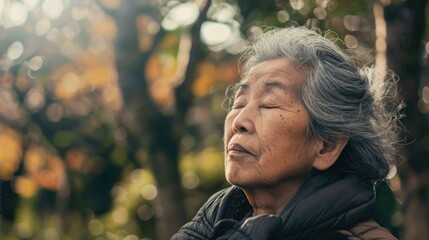 Canvas Print - A person relaxing outdoors with eyes closed, possibly sleeping or meditating