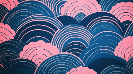 Wall Mural - Abstract Pattern of Intertwined Pink and Blue Arcs