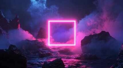 Neon Frame in surreal seascape