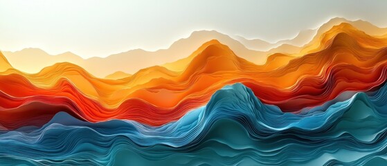 Poster - Abstract Paper Landscape with Orange and Blue Hues