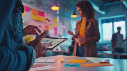 Wall Mural - A person holds a tablet in front of a desk