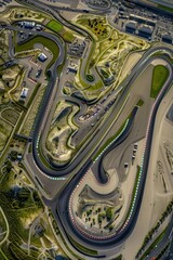 Canvas Print - An overhead look at a racing circuit with vehicles in motion, ideal for use in sports or action-themed projects