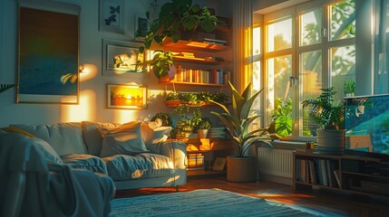 Wall Mural - Cozy Living Room Filled with Sunlight