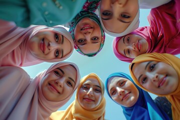 Group of women standing together in a circular formation, possibly during a gathering or ceremony