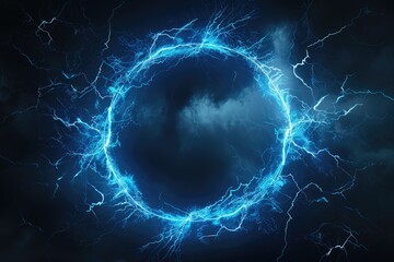 Wall Mural - a circle of blue lightning on a cloudy sky
