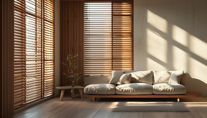 The texture of the wooden shutters is intertwined with light and shadow, giving people a warm and tranquil feeling.