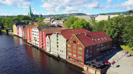 Canvas Print - Colorful old houses aerial view, Trondheim