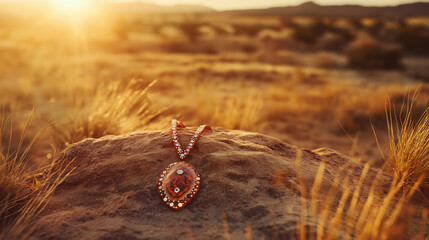 Boho inspired necklace pendant jewelry, on a desert Australian outback scene