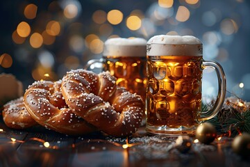 Golden Beer and Soft Pretzels