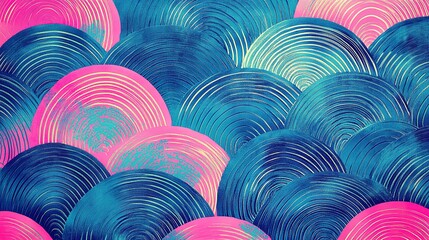 Canvas Print - Abstract Pattern of Overlapping Circular Shapes in Blue and Pink