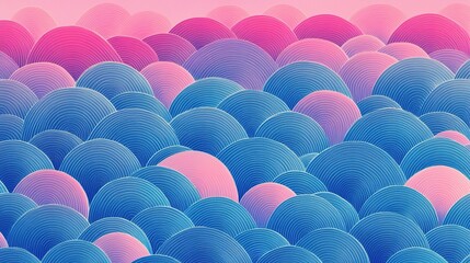 Canvas Print - Abstract Pattern of Interlocking Curved Lines in Blue and Pink Hues