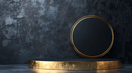 Black and gold luxury podium pedestal product display background 3d rendering