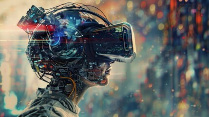 Wall Mural - innovative technologies a mixed media representation of virtual reality, ai, and robotics fusion