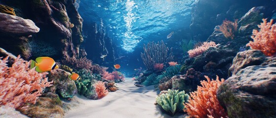 Poster - Underwater Scene with Colorful Coral Reef and Fish