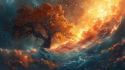 Poster - Cosmic Tree: A Celestial Landscape