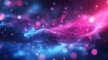 Wall Mural - Abstract background with blue and pink lights and glowing particles.