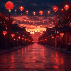 Canvas Print - Chinese Lanterns Festival Street 