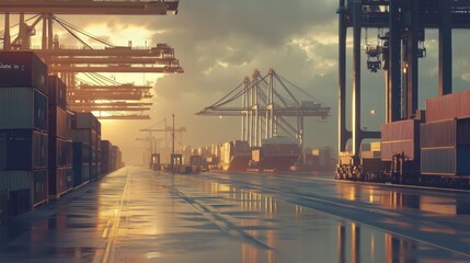 Sunset at the Port: A Symphony of Steel and Cargo