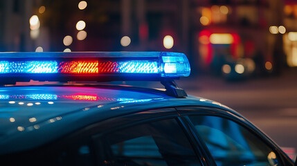 Red & Blue Light Bar On Top Of A Police Vehicle