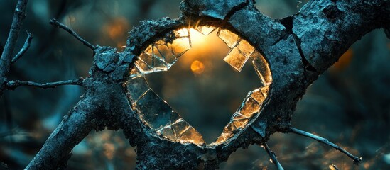 Poster - Broken Glass Window with Sunset