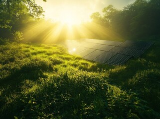 Poster - Solar Panel Field with Morning Sun