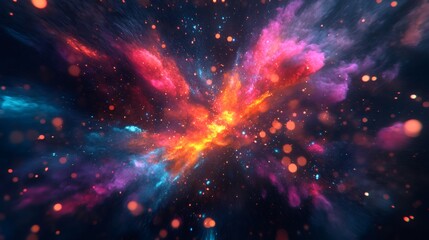 Wall Mural - Abstract cosmic background with colorful nebula and glowing particles.